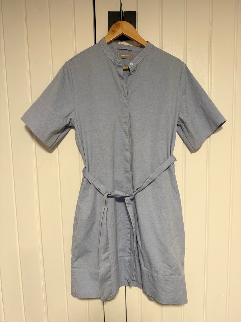 Everlane Light Blue Short Sleeve Shirt Dress with Waist Tie